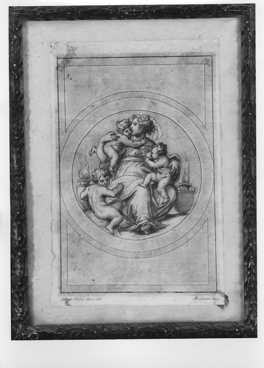 allegoria della Carità (stampa colorata a mano) di Vasari Giorgio, Mulinari Stefano (attribuito) (ultimo quarto sec. XVIII)