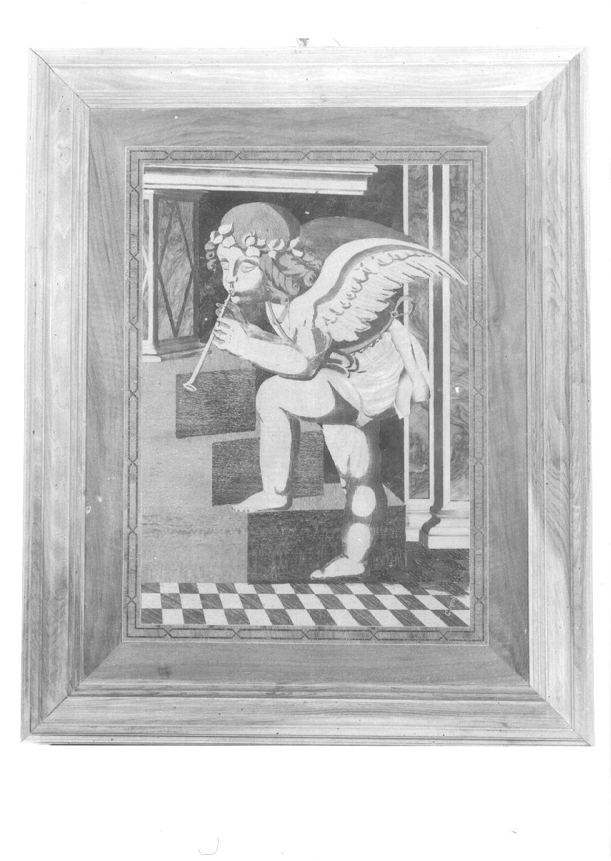 angioletto musicante (decorazione a intarsio, opera isolata) di Modi G (seconda metà sec. XIX)
