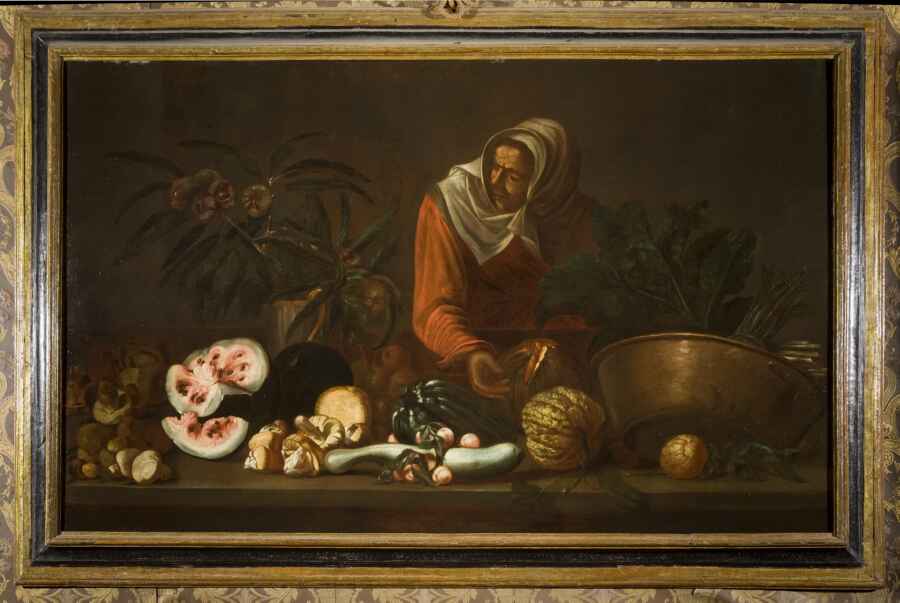 NATURA MORTA CON FIGURA FEMMINILE (dipinto, opera isolata) di Del Tintore Simone (ultimo quarto sec. XVII)