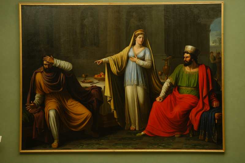 La regina Ester che accusa Amanno, ministro di Assuero, Ester, Assuero e Amman (dipinto) di Tofanelli Agostino (sec. XIX)