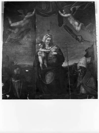 Madonna in trono con Bambino San Luca e San Gregorio (dipinto, opera isolata) di Zacchia Lorenzo detto Zacchia il Giovane (sec. XVI)