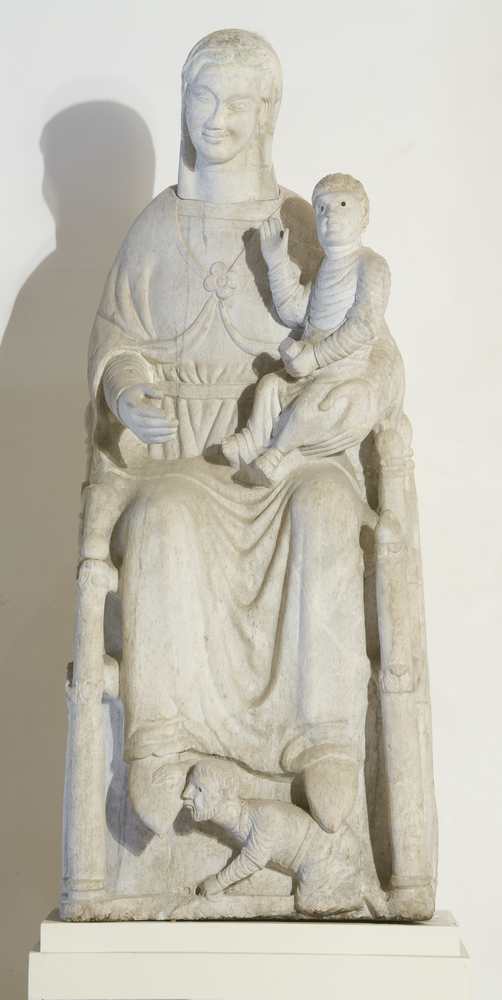 MADONNA CON BAMBINO IN TRONO (statua) - bottega toscana (secc. XII/ XIII)