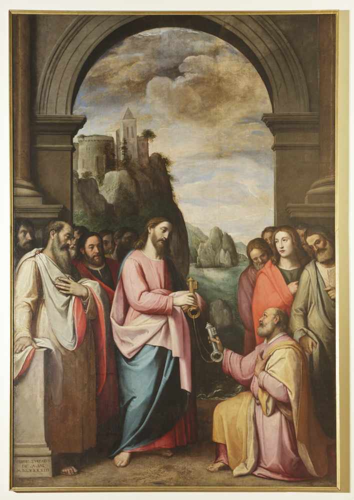 CRISTO CONSEGNA LE CHIAVI A SAN PIETRO (dipinto) di Zuccari Federico (sec. XVI)