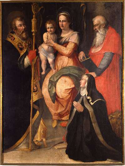 Madonna in trono con Bambino e Santi Agostino, Girolamo e Monica (dipinto, opera isolata) - ambito lucchese (sec. XVI)