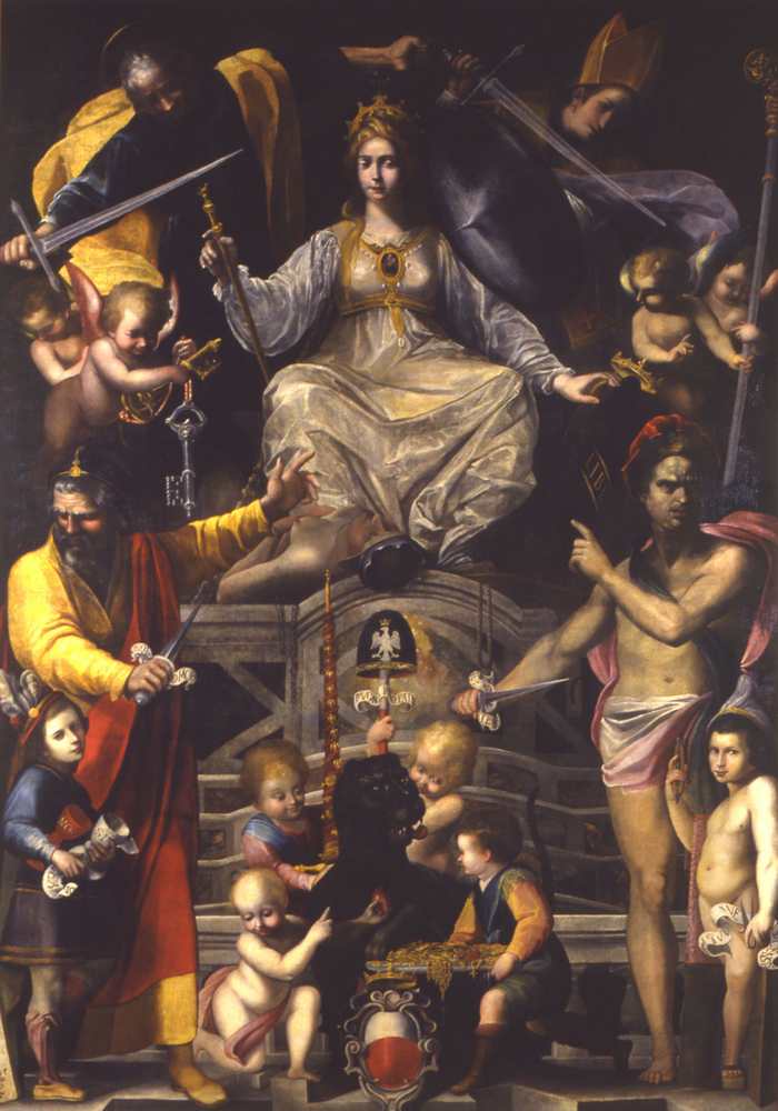 allegoria della Libertà lucchese tra il popolo e il senato (dipinto, opera isolata) di Guidotti Paolo detto Cavalier Borghese (sec. XVII)