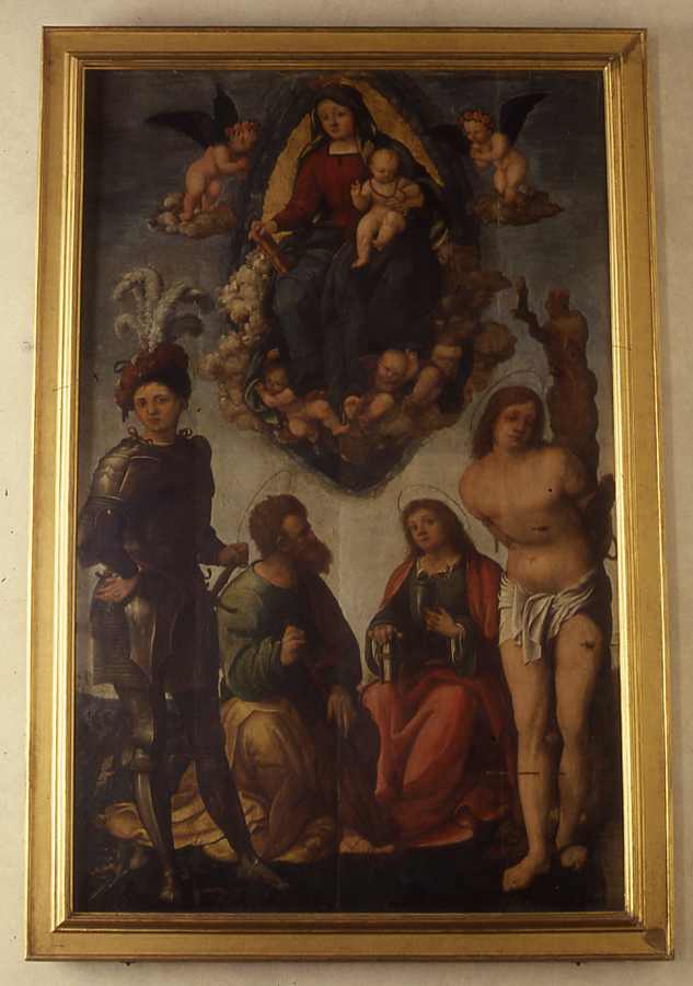 MADONNA CON BAMBINO E SANTI (dipinto) di Aspertini Amico (attribuito) (sec. XVI)