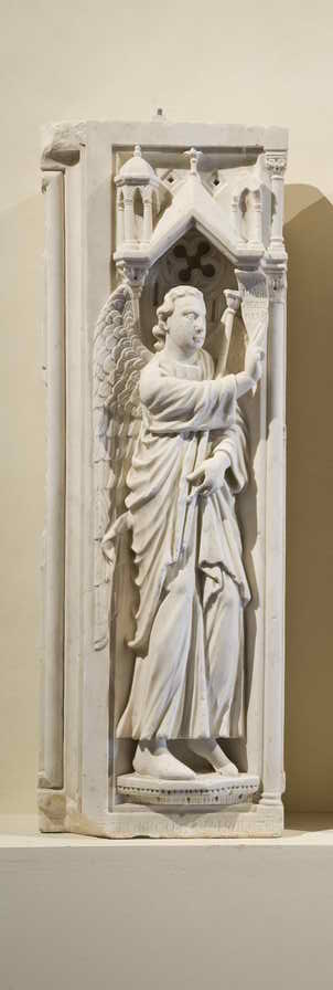 ANGELO ANNUNCIANTE (scultura, frammento) di Giroldo da Como (sec. XIII)