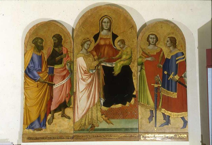 MATRIMONIO MISTICO DI SANTA CATERINA D'ALESSANDRIA (trittico) di Puccinelli Angelo (attribuito) (sec. XIV)