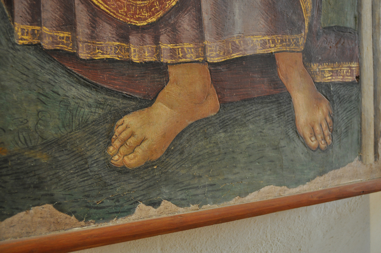 San Giovanni Evangelista, San Giovanni Evangelista (dipinto - murale, frammento) di Domenico di Pietro di Vanni de' Pecori detto Domenico Pecori - ambito toscano (inizio sec. XVI)