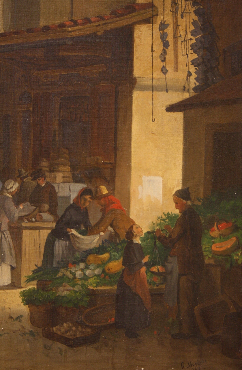 Veduta del mercato vecchio di Firenze, Veduta del mercato vecchio di Firenze (dipinto) di Moricci Giuseppe (sec. XIX)