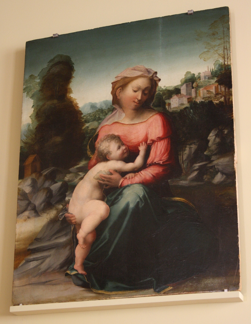 Madonna con Bambino, Madonna con Bambino (dipinto) di Maestro dei Paesaggi Kress (attribuito) (sec. XVI)