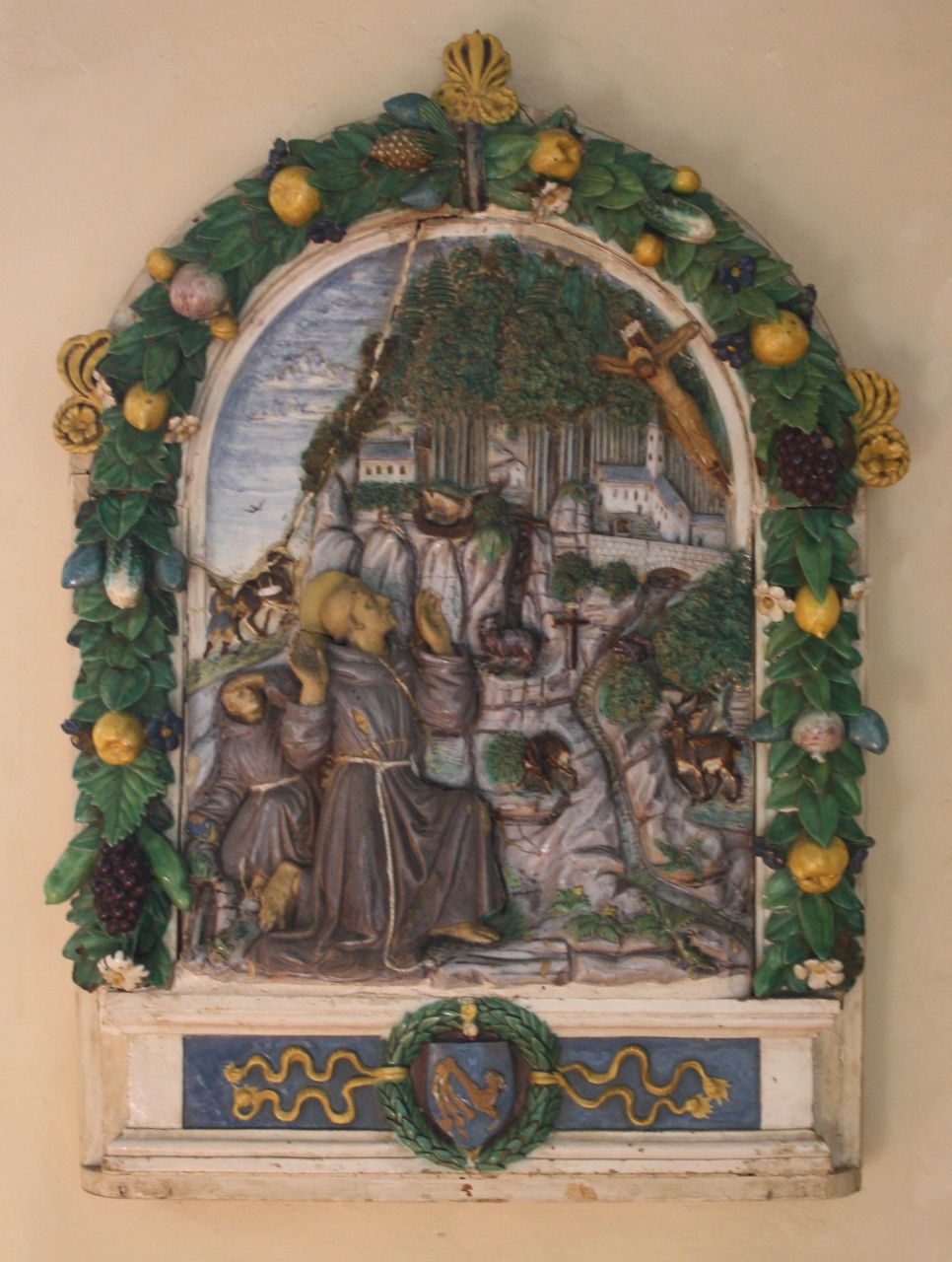 San Francesco d'Assisi riceve le stimmate, San Francesco d'Assisi riceve le stimmate (rilievo, opera isolata) di Della Robbia Girolamo (attribuito) (inizio sec. XVI)