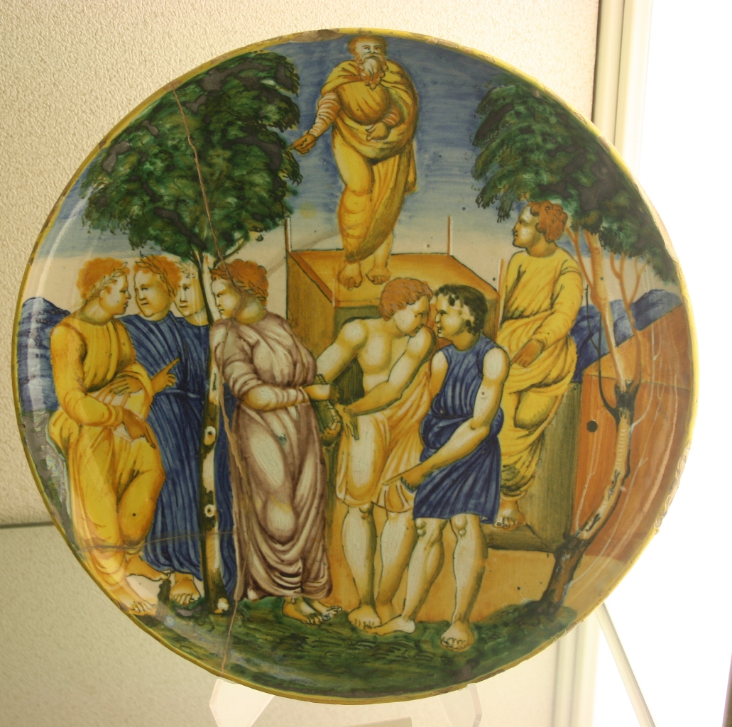 scena campestre con figure (coppa) - bottega urbinate (metà sec. XVI)