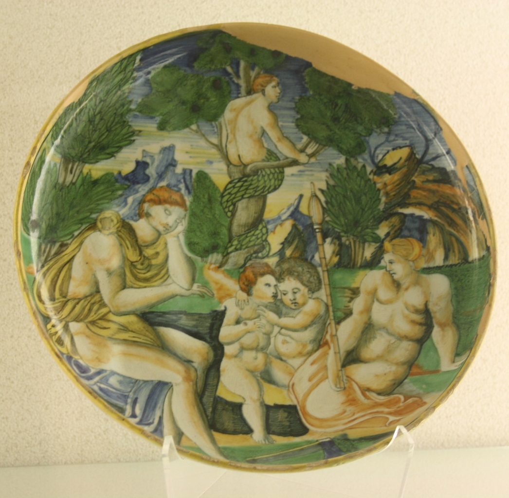 Adamo ed Eva nel paradiso terrestre (coppa) - bottega urbinate (metà sec. XVI)