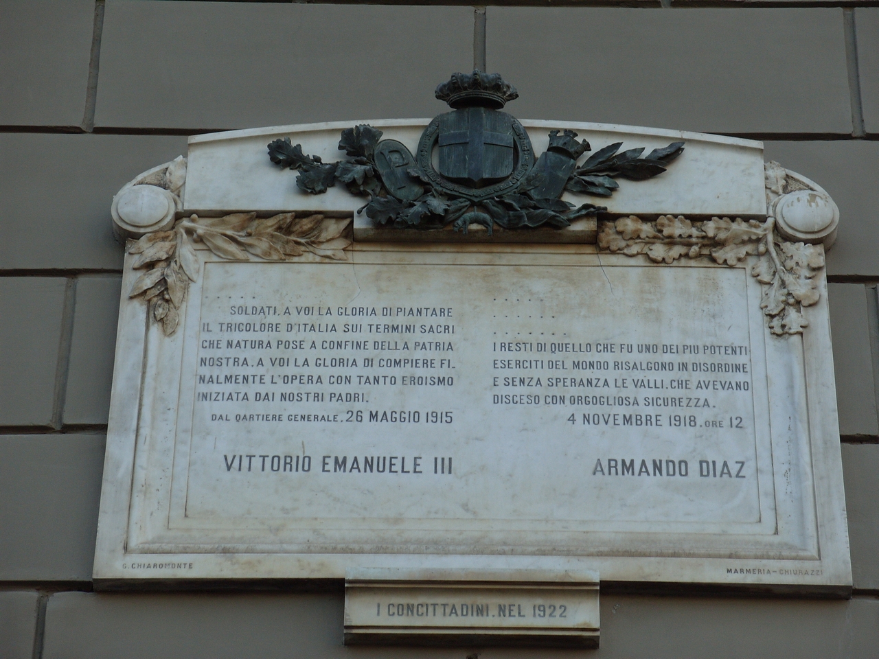 lapide commemorativa ai caduti di Chiaromonte Gaetano, Fonderia / Marmeria Chiurazzi (sec. XX)