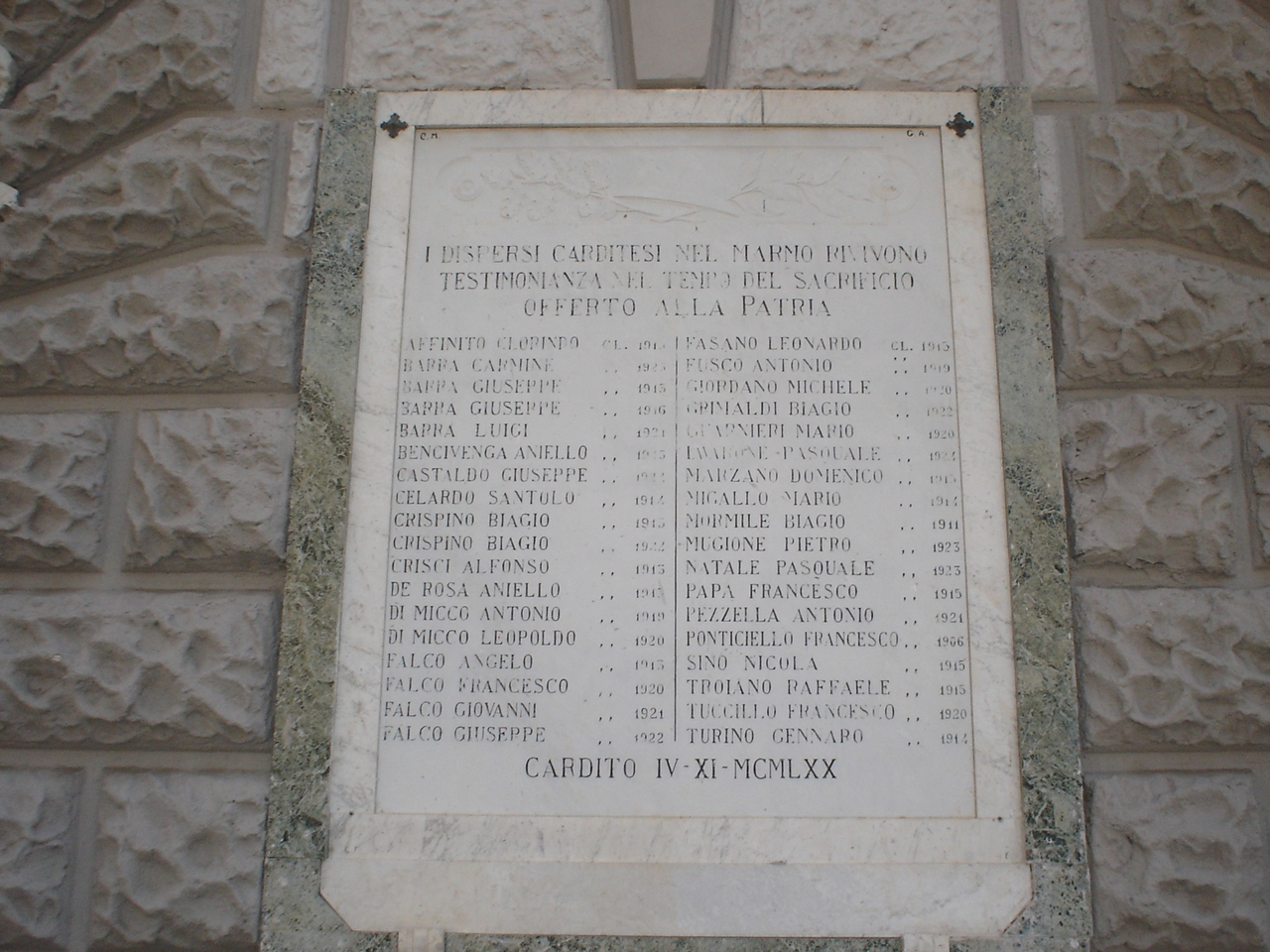 lapide commemorativa ai caduti - bottega campana (sec. XX)