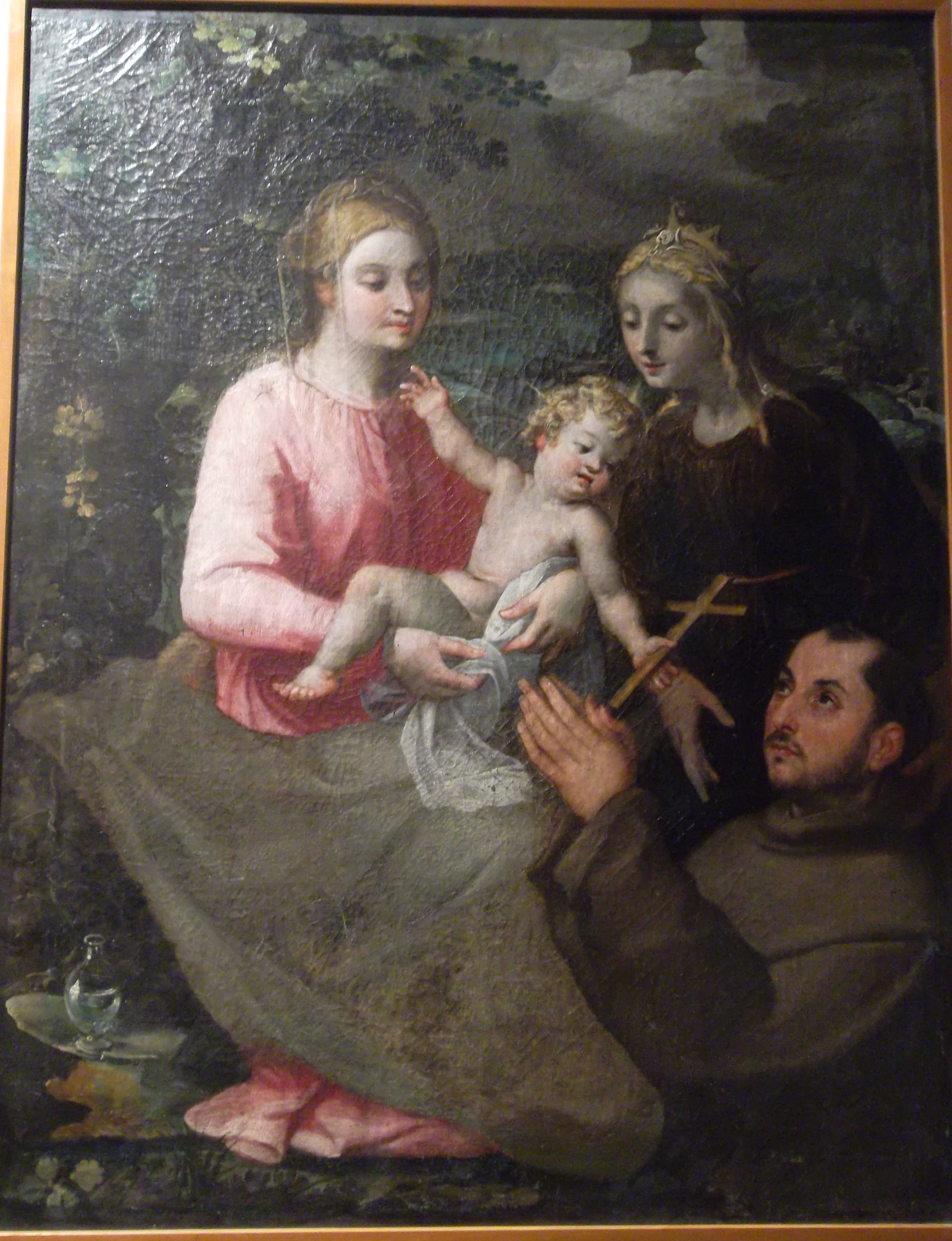Madonna con Bambino,Santa Elisabetta d'Ungheria, frate minore (dipinto) di Mytens Aert (attribuito) (ultimo quarto sec. XVI)