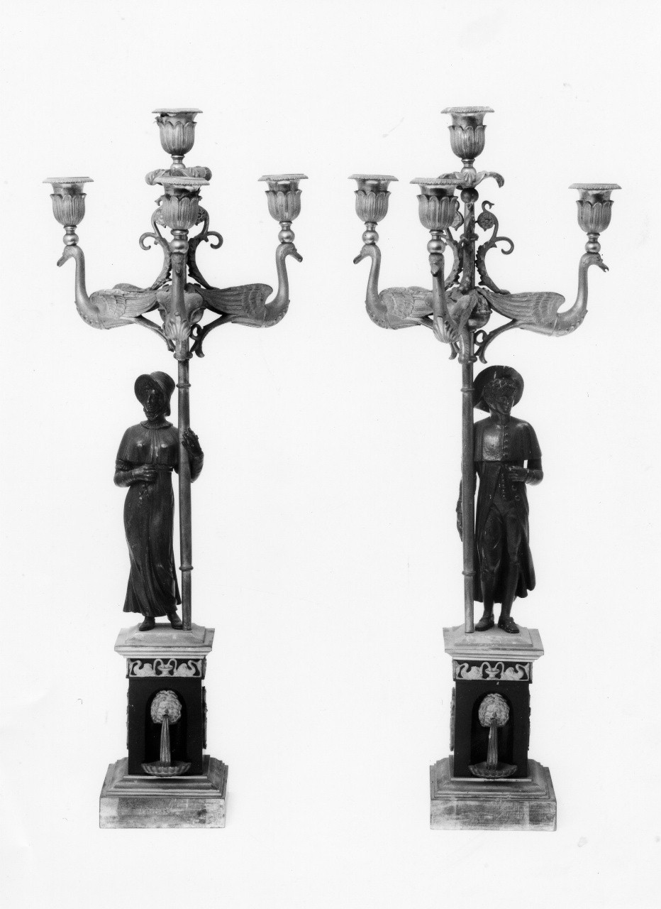 candelabro - a statuetta, serie - manifattura francese (sec. XIX)