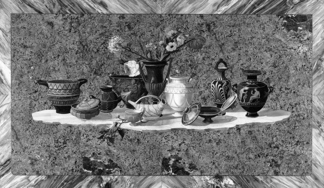 natura morta con vasi (piano di tavolo) di Cioci Antonio - bottega granducale (sec. XVIII)