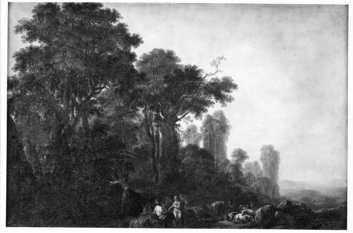 paesaggio con pastori (dipinto) di Lorrain Nicolas François detto Nicolas de Bar (maniera) (sec. XVII)