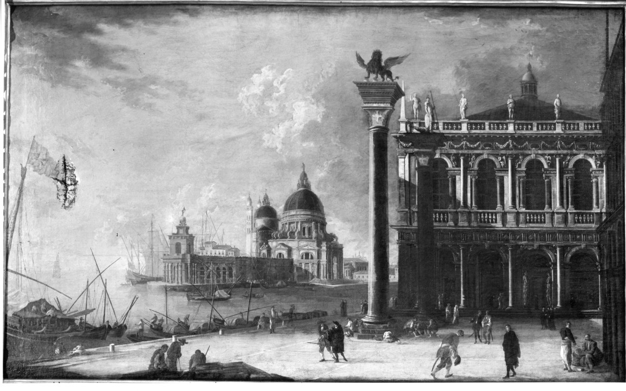 veduta di Piazza S. Marco e e della basilica di S. Maria della Salute a Venezia (dipinto) - ambito veneto (sec. XVIII)
