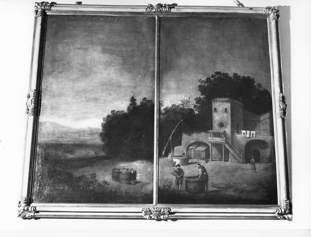 paesaggio con due bottai (dipinto) - ambito italiano (sec. XVIII)