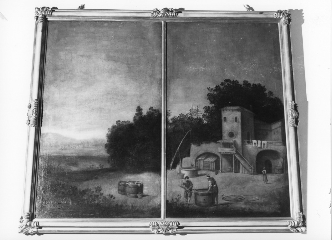 paesaggio con botti (dipinto) - ambito italiano (sec. XVIII)
