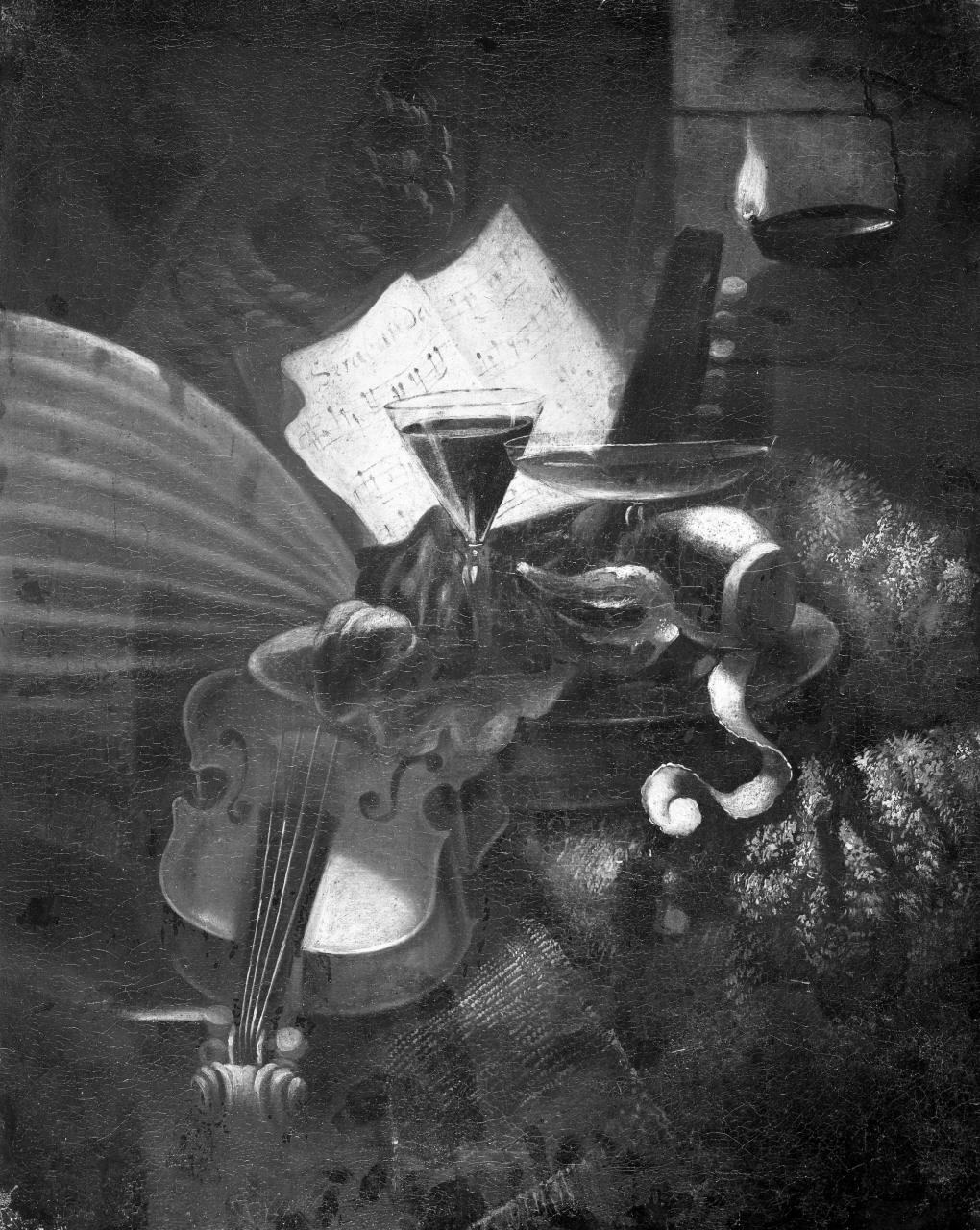 natura morta con strumenti musicali (dipinto) - ambito fiorentino (prima metà sec. XVIII)