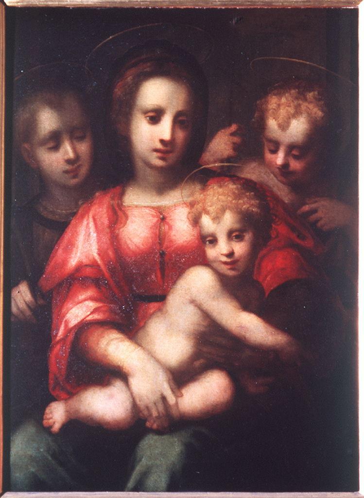 Madonna con Bambino con San Giovannino e San Lorenzo (dipinto) di Ubaldini Domenico detto Domenico Puligo (sec. XVI)