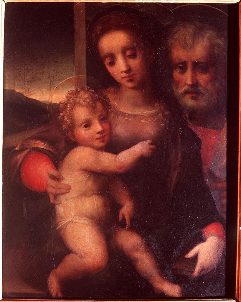 Sacra Famiglia (dipinto) di Ubaldini Domenico detto Domenico Puligo (bottega) (sec. XVI)