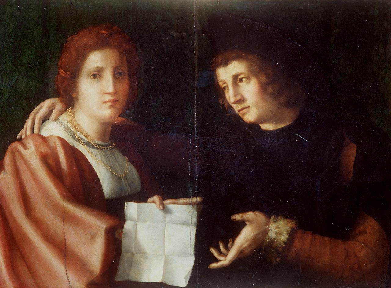 Autoritratto di Andrea del Sarto con la moglie, ritratto maschile e ritratto femminile (dipinto) - ambito fiorentino (primo quarto sec. XVI)