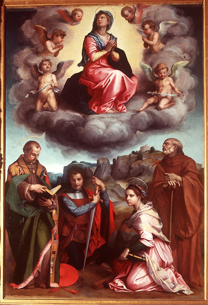Pala di Poppi, Madonna in gloria e Santi (dipinto) di Andrea del Sarto (e aiuti) (sec. XVI)