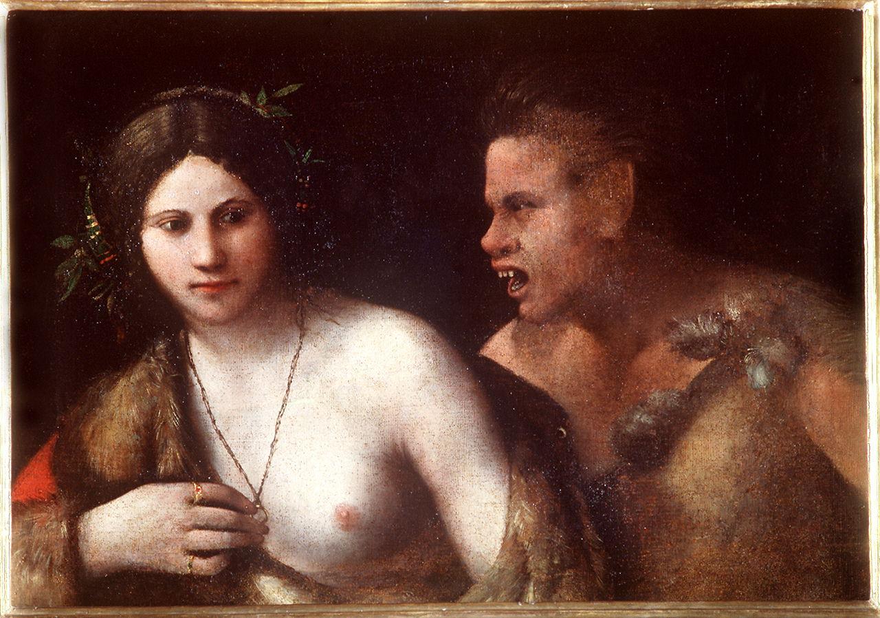 Ninfa e Satiro (dipinto) di Luteri Giovanni detto Dosso Dossi (primo quarto sec. XVI)