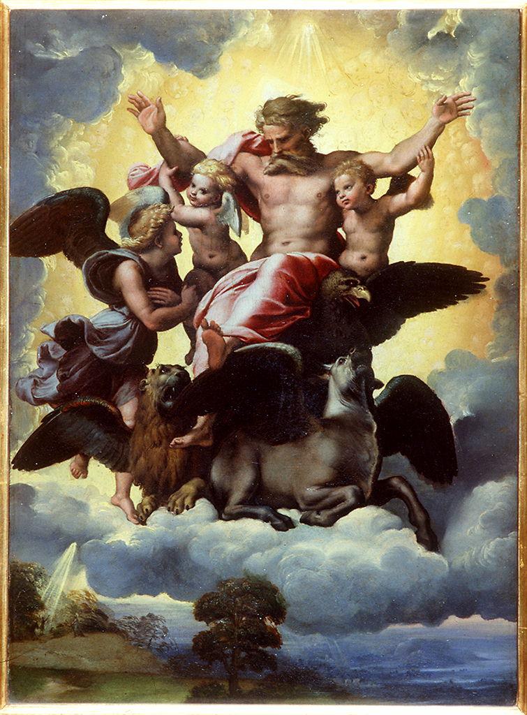 Ezechiele ha la visione di Dio trasportato dai quattro tetramorfi (dipinto) di Raffaello (primo quarto sec. XVI)
