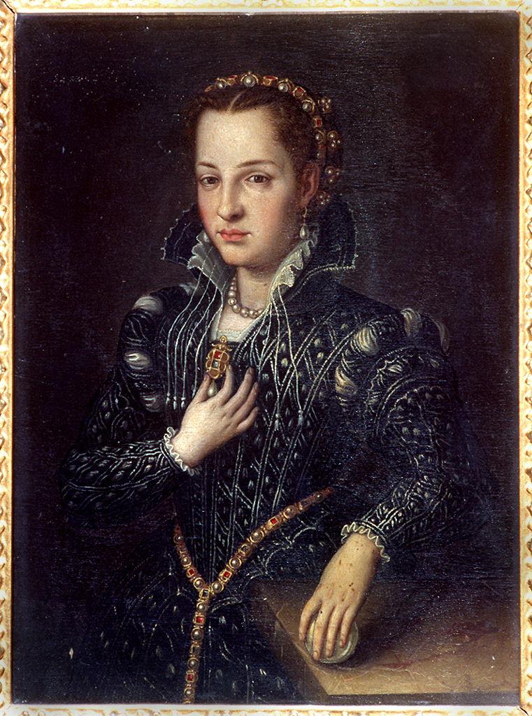 ritratto di Lucrezia de' Medici (dipinto) di Allori Agnolo detto Bronzino (bottega) (terzo quarto sec. XVI)