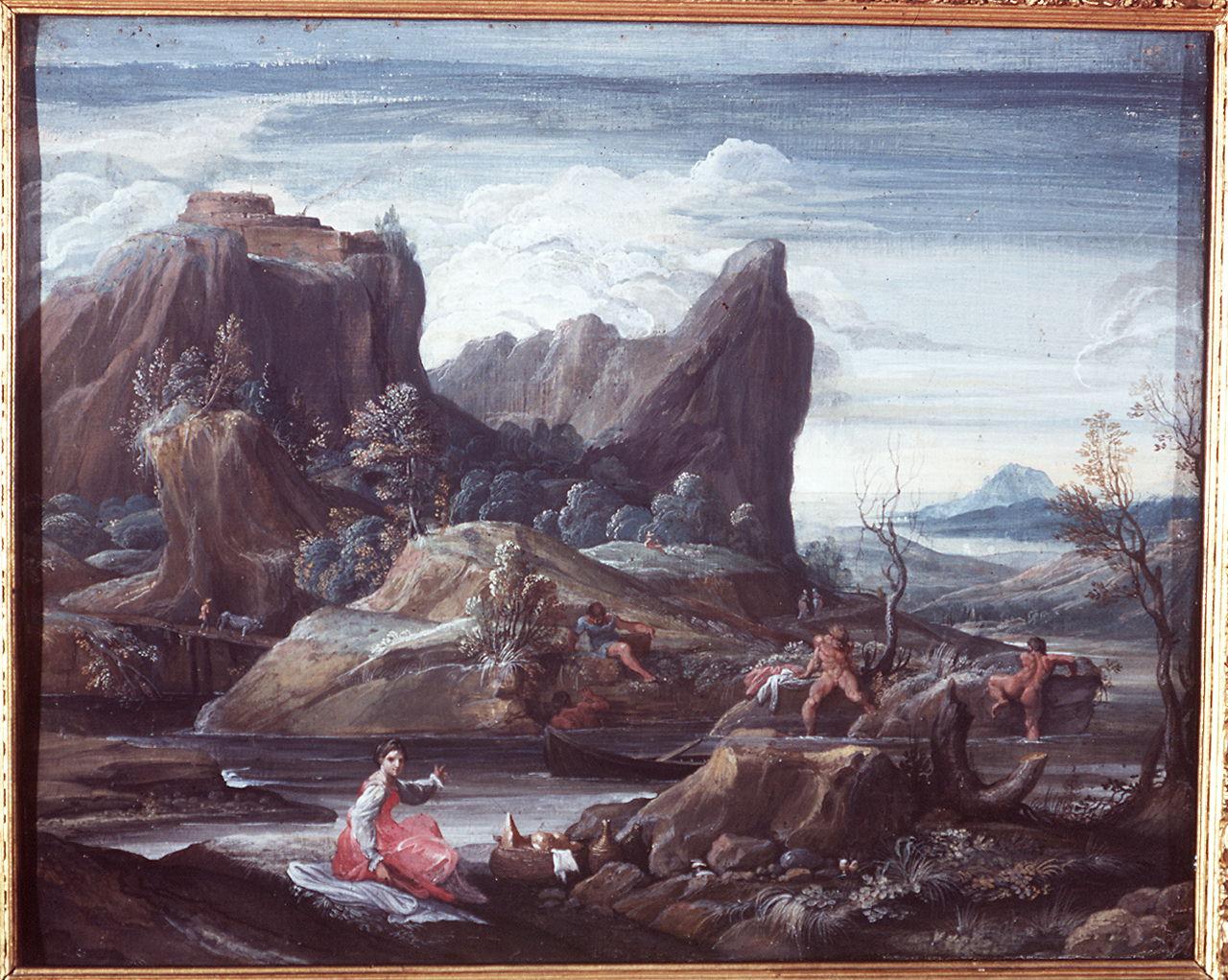 paesaggio con bagnanti (dipinto) di Carracci Agostino (sec. XVI)