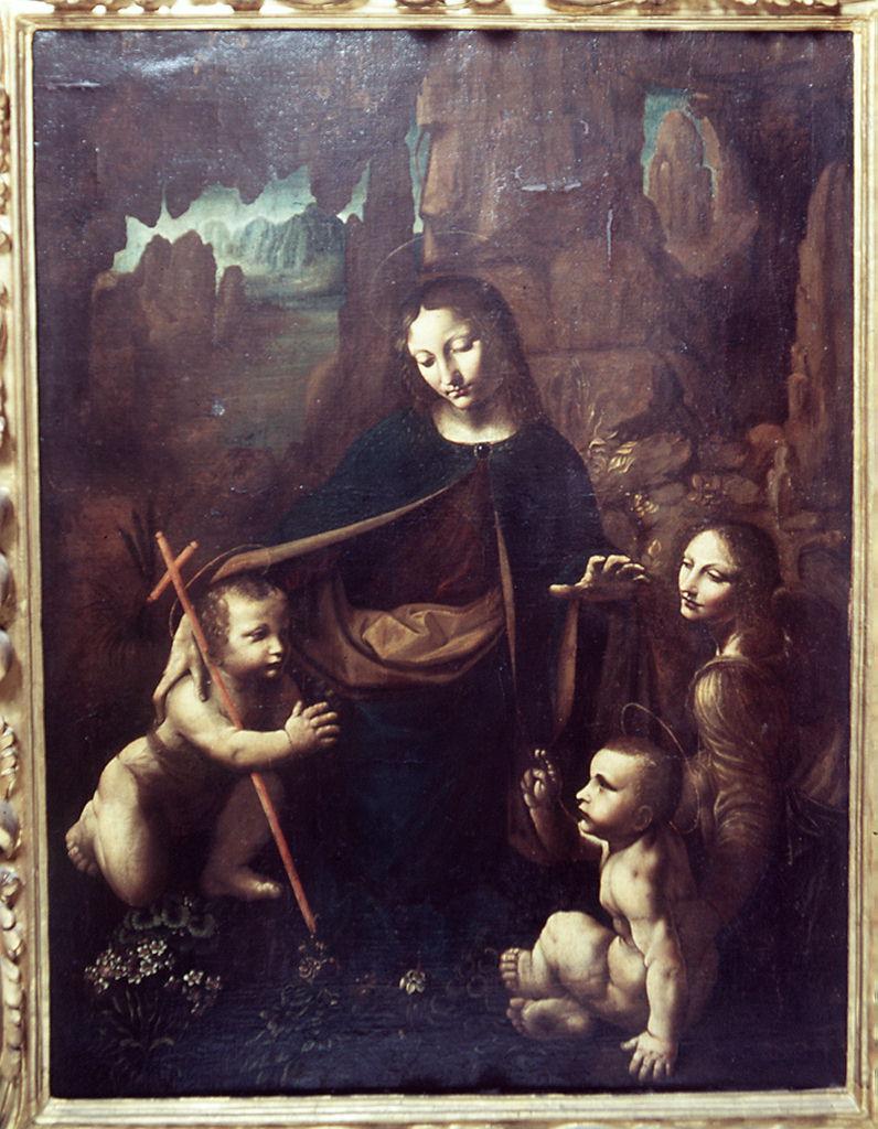 Vergine delle rocce, Madonna con Bambino con San Giovanninoe un angelo (dipinto) di Leonardo da Vinci (maniera) (secc. XV/ XVI)