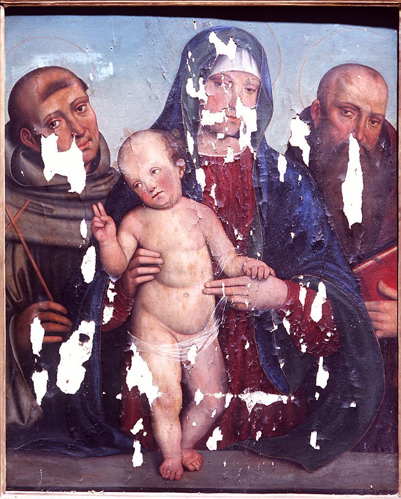 Madonna con Bambino con San Francesco d'Assisi e Sant'Antonio Abate (dipinto) di Raibolini Francesco detto Francia (maniera) (prima metà sec. XVI)