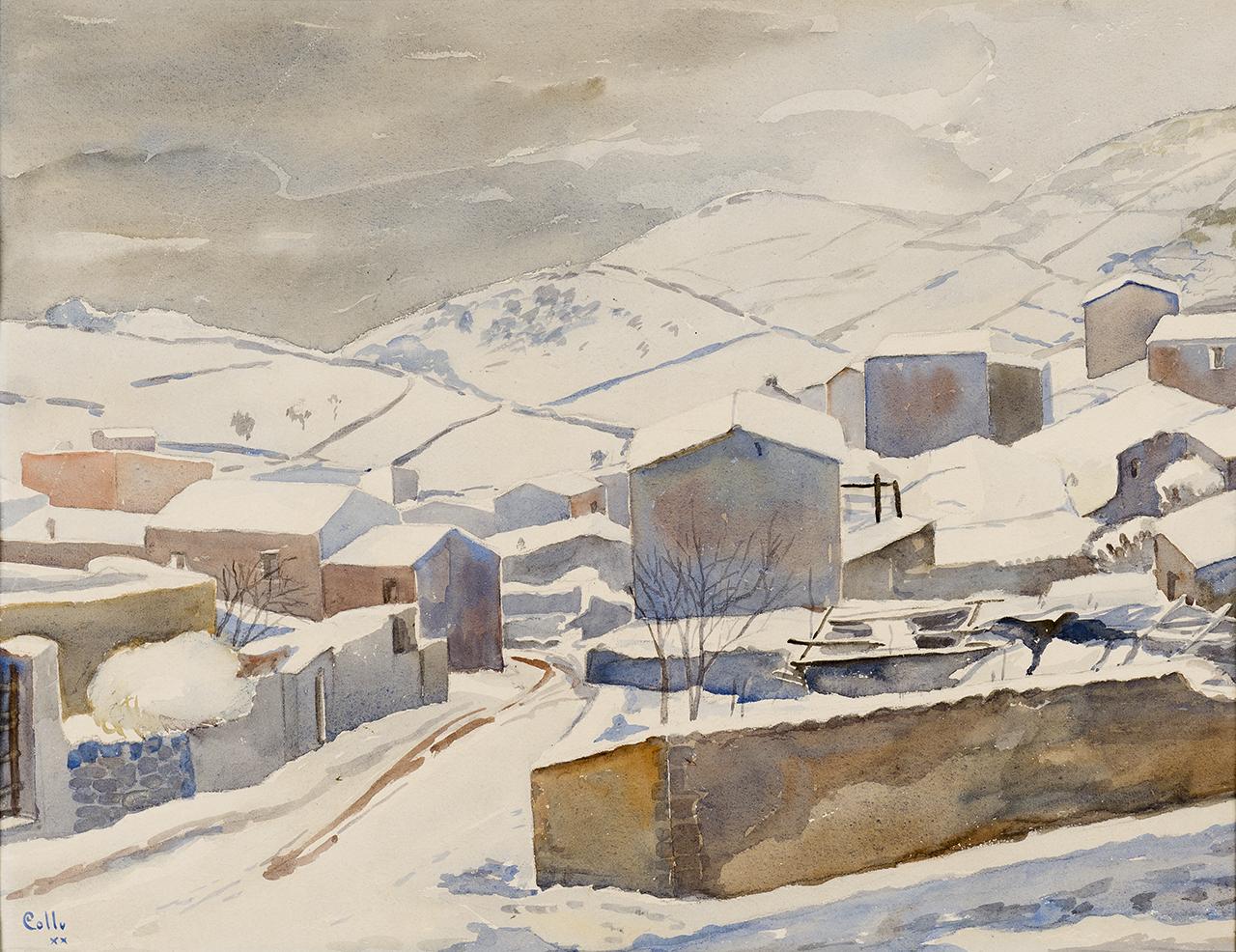 Nevicata, paesaggio invernale (disegno) di Collu Pietro (prima metà sec. XX)