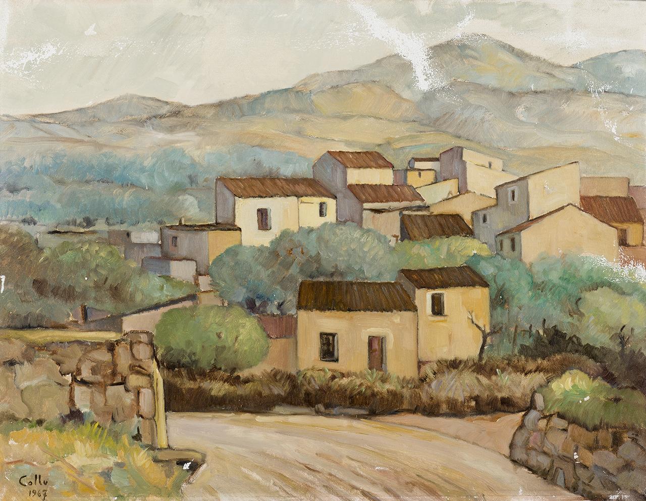 Case a Sennariolo, paese (dipinto) di Collu Pietro - ambito italiano (seconda metà sec. XX)