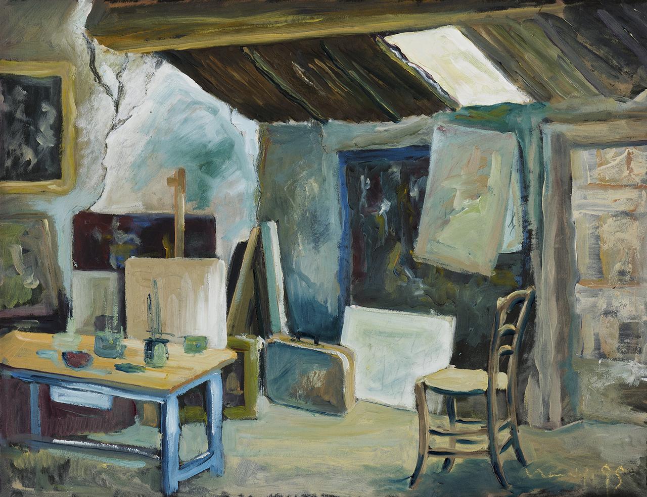 Lo studio del pittore, interno (dipinto) di Nonnis Giovanni - ambito italiano (sec. XX)