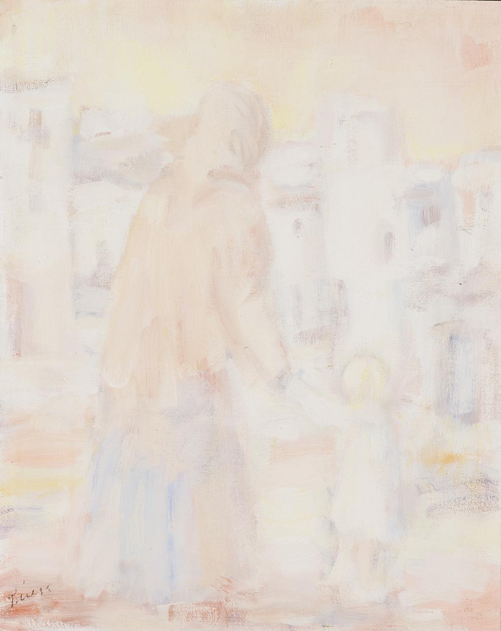 Donna con bambino/ maternità, figura femminile con bambino (dipinto)