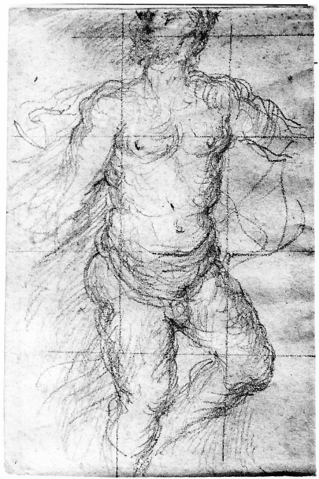 studio di nudo maschile (disegno) - ambito veneto (fine/ inizio secc. XVI/ XVII)