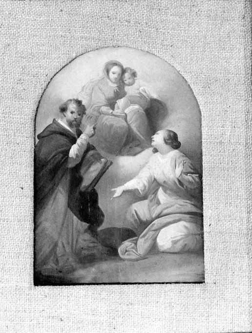 Madonna con Bambino, san Domenico e santa (dipinto) di Comerio Filippo (attribuito) (sec. XVIII)