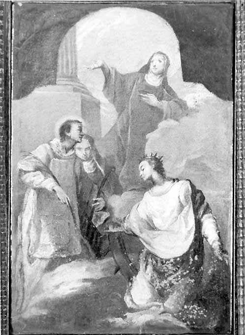 i santi Chiara, Caterina d'Alessandria e Lorenzo (dipinto) di Bertuzzi Nicola detto Anconitano (metà sec. XVIII)