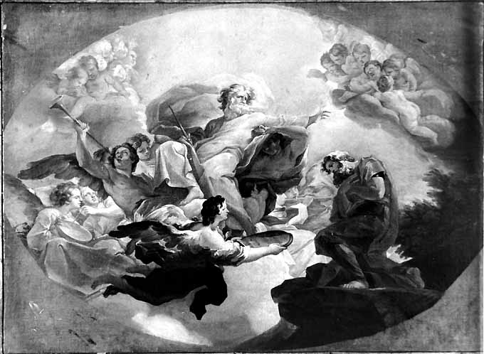 Mosè riceve da Dio le tavole della legge (dipinto) - ambito romano (terzo quarto sec. XVIII)