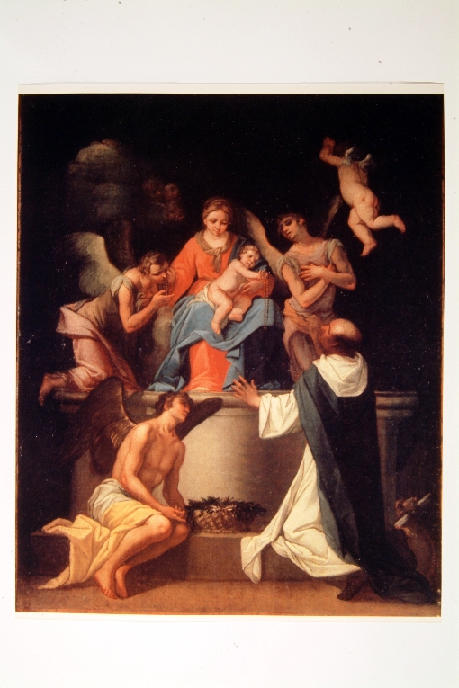 Madonna con Bambino San Domenico di Guzman e angeli (dipinto) di Carpioni Giulio (attribuito) (terzo quarto sec. XVII)