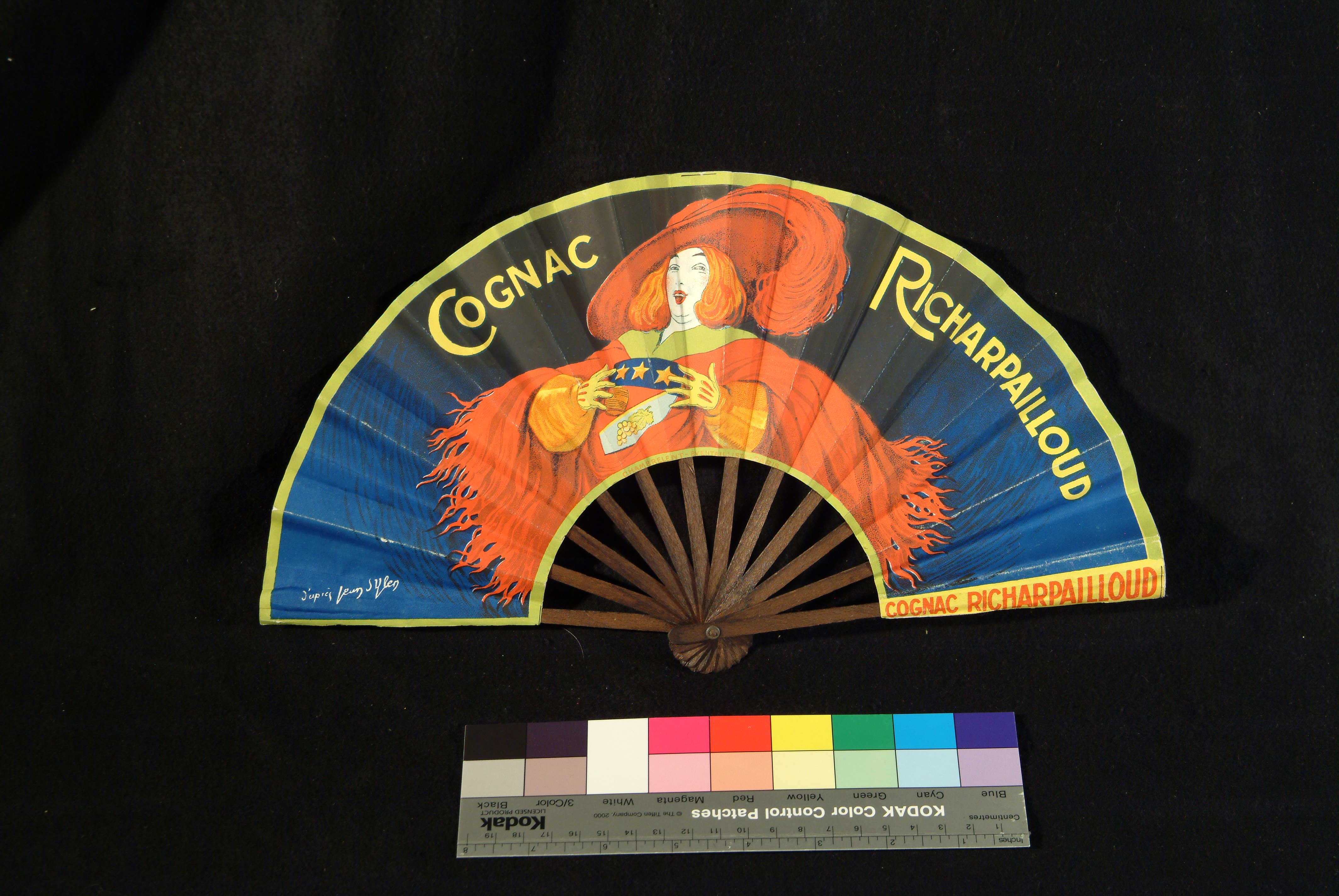 Figura femminile. Pubblicità del cognac (ventaglio, opera isolata) - ambito francese (primo quarto XX)