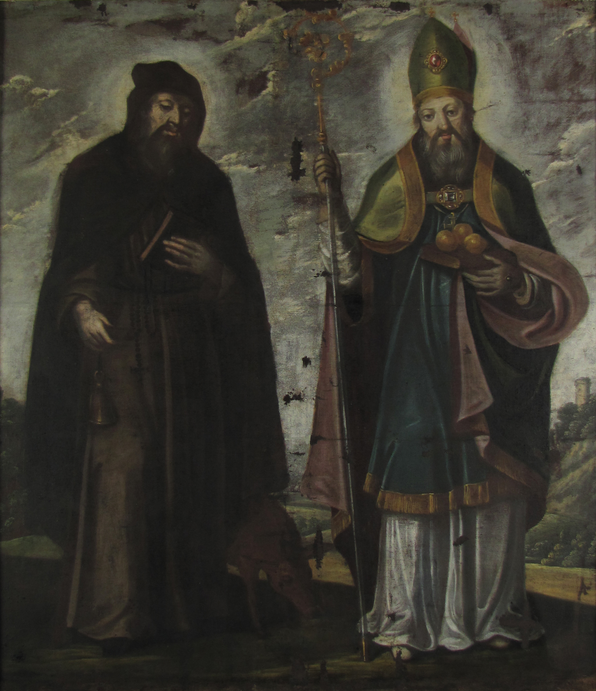 Sant'Anna con il Bambino e la Vergine Maria (recto), I Santi Antonio abate e Nicola di Bari (verso) (stendardo) - ambito fiammingo (prima metà sec. XVII)