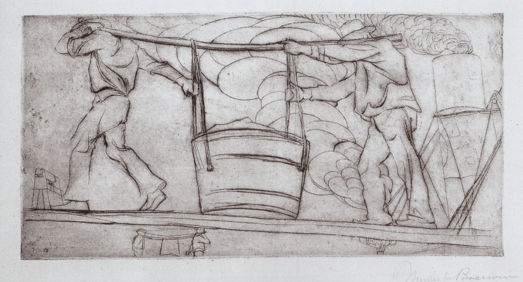 Portatori, Figure di operai a lavoro (disegno, opera isolata) di Boccioni Umberto - ambito italiano (primo quarto XX)